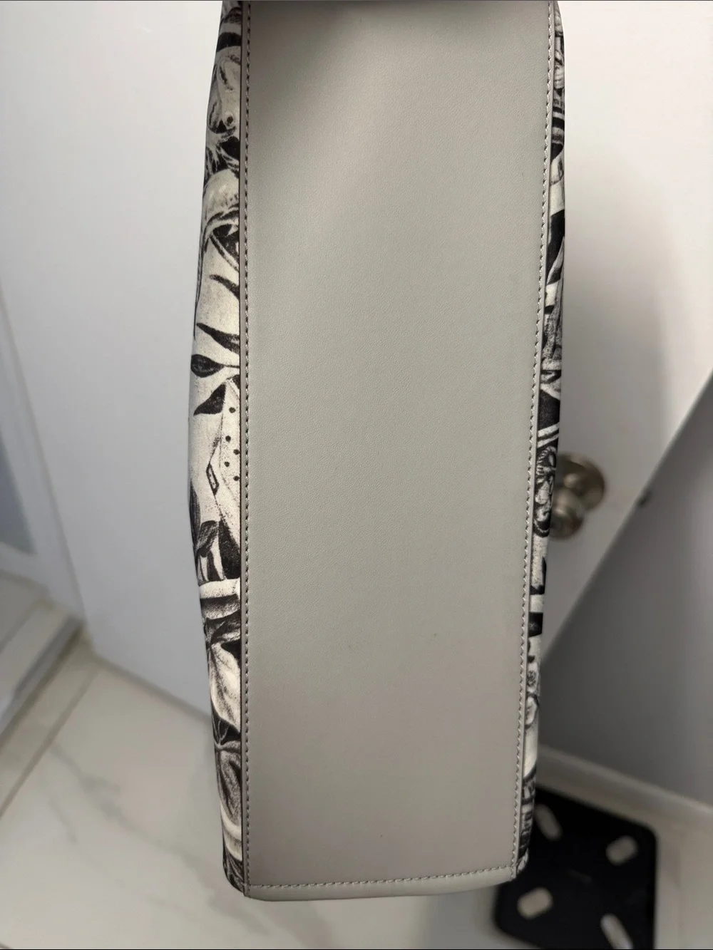Tory Burch Ella Alien Print Canvas Logo Tote with Grey Leather Trim NWOT